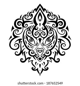 Lion head. Tribal pattern. Ethnic tattoo. Vector illustration.