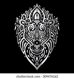 Lion head. Tribal pattern. Polynesian tattoo style. Vector illustration.