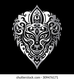 Lion head. Tribal pattern. Polynesian tattoo style. Vector illustration.