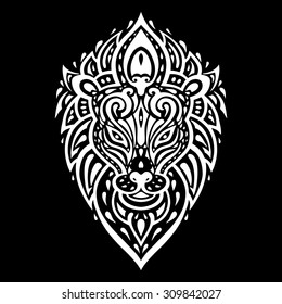 Lion head. Tribal pattern. Polynesian tattoo style. Vector illustration.