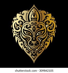 Lion head. Tribal pattern. Polynesian tattoo style. Vector illustration.