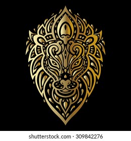 Lion head. Tribal pattern. Polynesian tattoo style. Vector illustration.