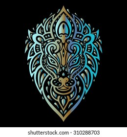 Lion head. Tribal pattern. Polynesian tattoo style. Vector illustration.