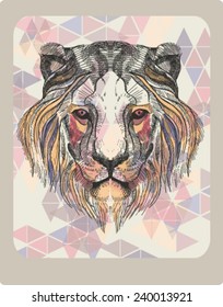 lion head vector artwork.retro poster