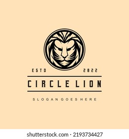 Lion Head Vector with circle vintage style Logo Template