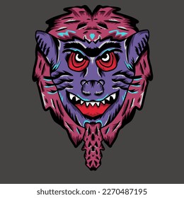 lion head vector design with beard with low blue and red theme colors