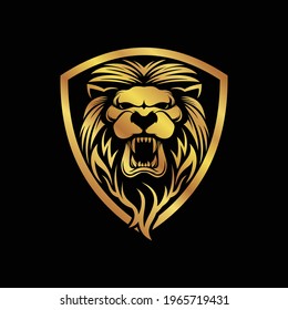 Lion head vector design in gold color premium