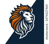 Lion head vector design. The lions mane and facial features are designed with flowing lines and contrasting colors. Vector illustration