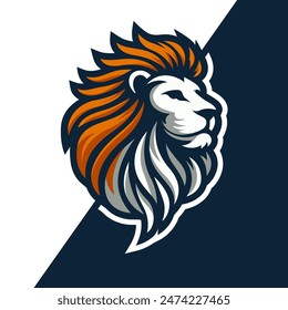 Lion head vector design. The lions mane and facial features are designed with flowing lines and contrasting colors. Vector illustration