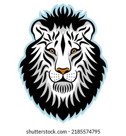 Lion head vector drawing. Line art drawing illustration. The head of the king of beasts painted with black strokes Isolated on white background. Can be used for printing on t-shirts, posters, stickers