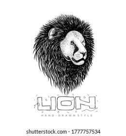 lion head vector, hand drawn animal illustration