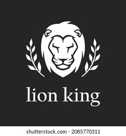 Lion head vector icon for label, badge, advertisement or sign. Wild animal illustration isolated on black background.