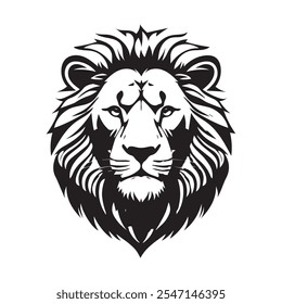 Lion head vector illustration Black and white with white background.