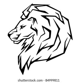 lion head vector illustration - black and white emblem