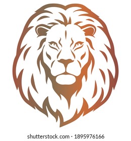 Lion Head Vector Illustration. Brown Nuanced Lion Head Isolated On White Background. Head Of The Lion Logo Template