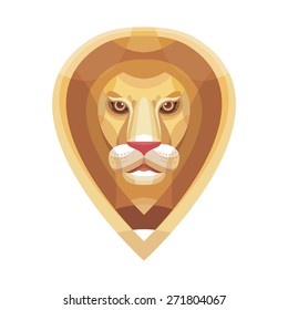 Lion head vector illustration in flat style. Lion head vector logo design.