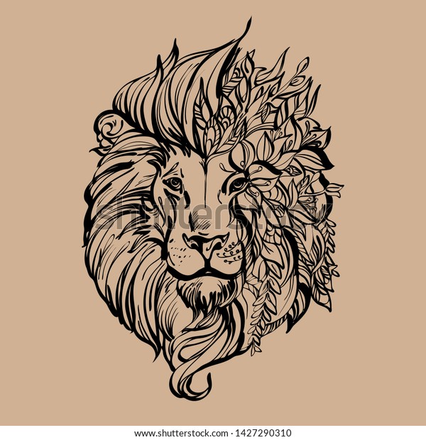 Lion Head Vector Illustration Flowers Tshirt Stock Vector (Royalty Free ...