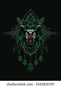 Lion head vector illustration with mandala as the background ornament, suitable for apparel merchandise, t-shirt or outerwear.