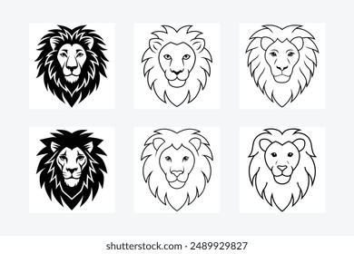 Lion Head vector illustration set.