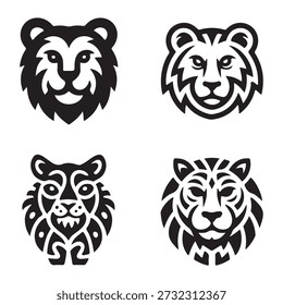 Lion Head Vector Illustration Set