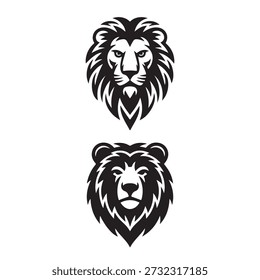 Conjunto de Ilustración vectorial de cabeza de león.  Colección de ilustraciones de cabeza de león en estilo de contorno negro.