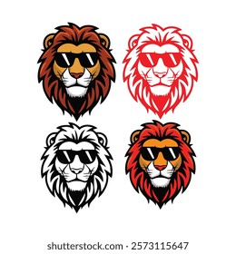 Lion head vector illustration silhouette set