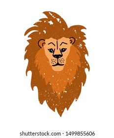 Lion head vector illustration, textured flat style. African animal face.