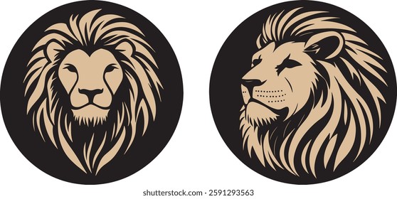 Lion Head Vector Illustration, Two Style, Isolated on White Background