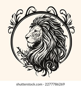 Lion head vector for logo or icon, drawing Elegant minimalist style Illustration