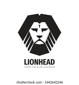 Lion head - vector logo template creative illustration. Animal wild cat face graphic icon sign. Pride, strong, power concept symbol. Design element in black & white color. 