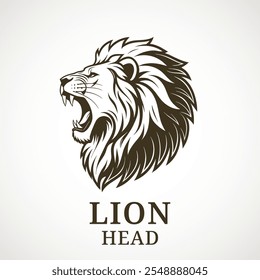 Lion head. Vector logo of a wild animal with growling mouth. Clear editable lines. The lion's grin as a symbol of strength, courage, and power. Lion heraldic symbol - high moral qualities and nobility