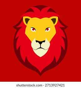 Vector de cabeza de león sobre fondo rojo