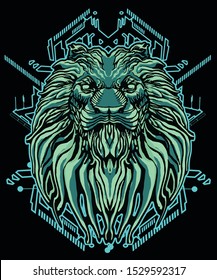 lion head vector for poster and t shirt design with sacred geometry background