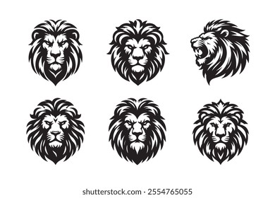 Lion head vector silhouette art illustration bundle