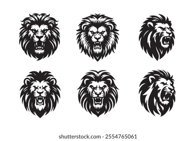Lion head vector silhouette art illustration bundle
