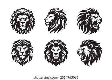 Lion head vector silhouette art illustration bundle