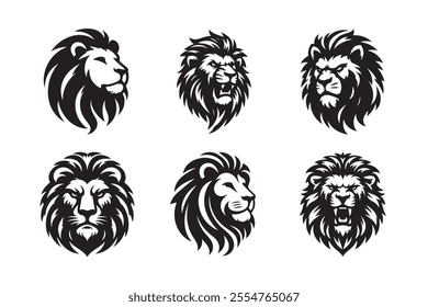 Lion head vector silhouette art illustration bundle