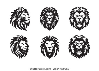 Lion head vector silhouette art illustration bundle