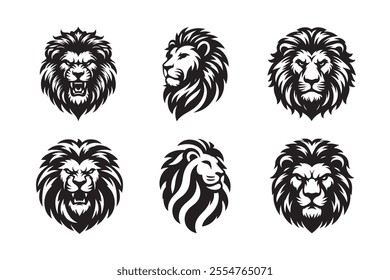 Lion head vector silhouette art illustration bundle