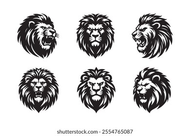 Lion head vector silhouette art illustration bundle