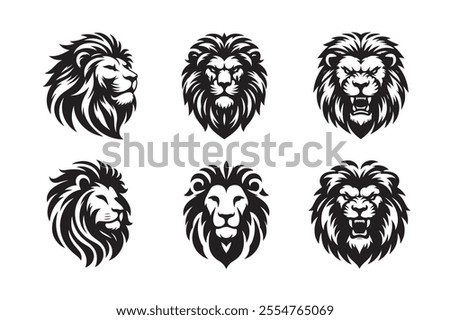 Lion head vector silhouette art illustration bundle