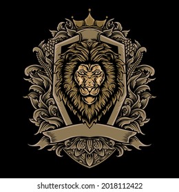 lion head vetor illustration with engraving style