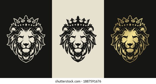 Lion head vintage logo icon illustration