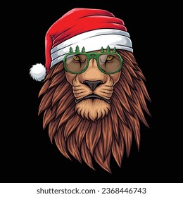 Lion head wearing accessories christmas vector illustration for your company or brand