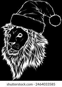 Lion head in white line on black background