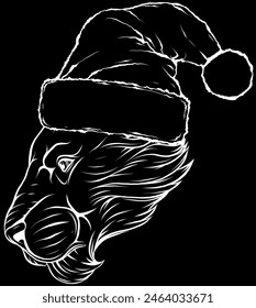 Lion head in white line on black background