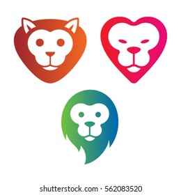 LION HEAD WILD SAFARI LOGO ICON SYMBOL TEMPLATE EMBLEM SET