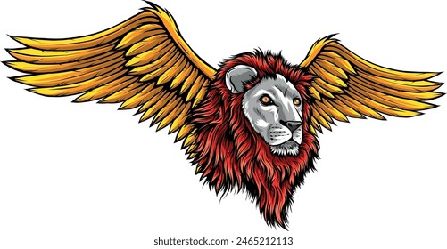 lion head with wings colorful hand draw vector illustration