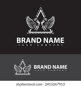 lion head and wings logo design with triangle elements