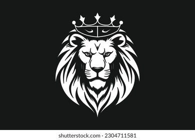 Lion Head wioth crown and angry look Minimal Vector Logo Design Tshirt Sublimation Illustration Tattoo Art